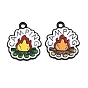 Baking Paint Alloy Enamel Pendants, Black, Fire with Word Camping Charms