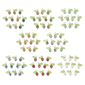 10шт. подвески-цветы из драгоценных камней, с прозрачным акриловым светло-зеленым листом и петлями из медной проволоки, золотые