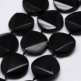 Натуральный черный камень бисер нитей, плоско-круглые, граненые