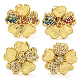 Rack Plating Brass Micro Pave Clear Cubic Zirconia Flower Stud Earrings, Cadmium Free & Lead Free