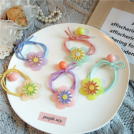 Colorful Flower Hair Tie with Crystal Ball Ponytail Holder - Dreamy and Stylish.