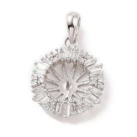 925 Sterling Silver Peg Bail Pendants, with Cubic Zirconia, Hollow Snowflower Charm, for Half Drilled Beads