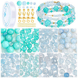 Наборы для изготовления браслетов своими руками, в том числе бусины из драгоценных камней, латунные дистанционные бусины и прыжковые кольца, Железные концы с витыми цепочками и наконечниками из бусин, обтюраторы для узлов, Сплав застежками когтя омара, Эластичная кристальная нить