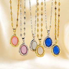 Elegant Oval Brass Pendant Necklaces, with Dapped Chain for Women