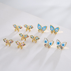 Colorful Zircon Butterfly Earrings with 18K Gold Plating for Women