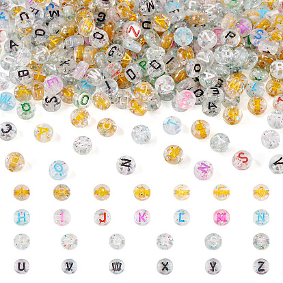 400 шт 4 стили прозрачные акриловые бусины, с блеском порошок, буквы, разноцветные
