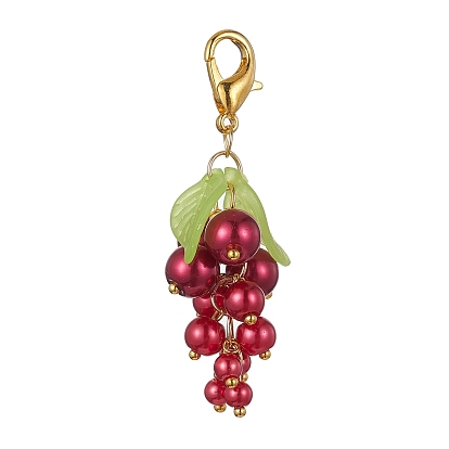 Grape Glass Pendant Decoration, with Acrylic Leaf and Alloy Clasp