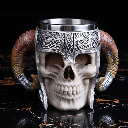 Хэллоуин кружка черепа из нержавеющей стали, смола козий рог скелет викинг пивная чашка, для украшения дома подарок на день рождения