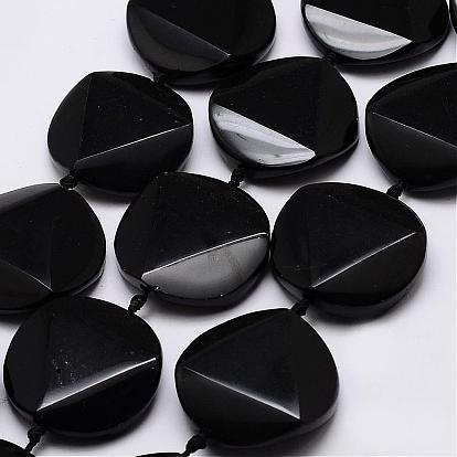 Натуральный черный камень бисер нитей, плоско-круглые, граненые