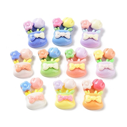 Opaque Resin Cabochons, Flower Pot