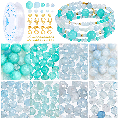 Наборы для изготовления браслетов своими руками, в том числе бусины из драгоценных камней, латунные дистанционные бусины и прыжковые кольца, Железные концы с витыми цепочками и наконечниками из бусин, обтюраторы для узлов, Сплав застежками когтя омара, Эластичная кристальная нить