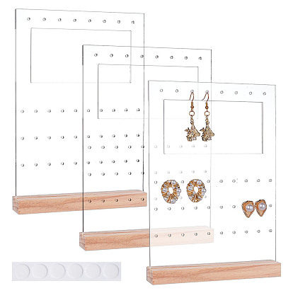 3Pcs Acrylic Earring Display Stands, Rectangle, with 3Pcs Wood Display Stands