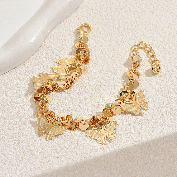 Железные браслеты с подвесками в виде бабочек в стиле бохо, плоские пайетки цепочки браслеты для женщин