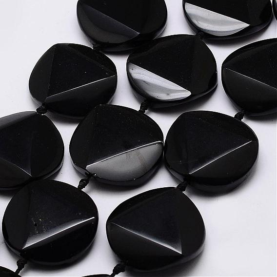 Натуральный черный камень бисер нитей, плоско-круглые, граненые