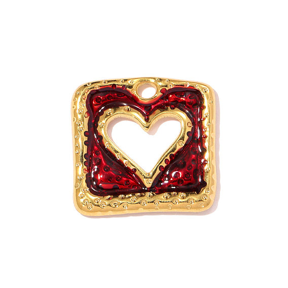 304 нержавеющей стальной эмали подвески, квадрат с подвесками в виде сердечек, ионное покрытие (ip), долговечный, зеркальная полировка, реальный 18 k позолоченный