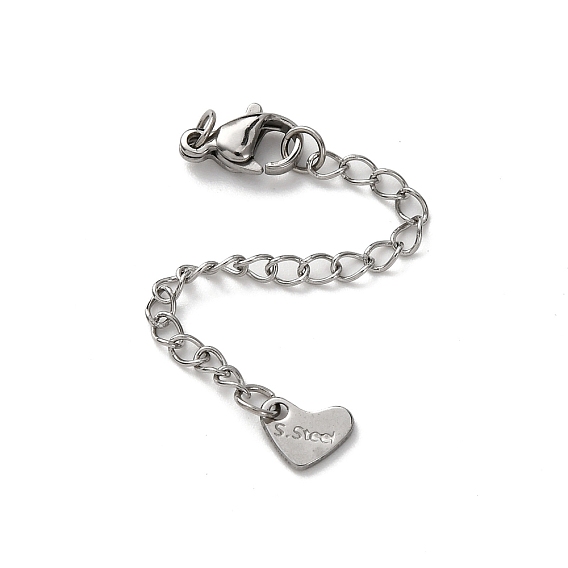 304 удлинитель цепи из нержавеющей стали, сердце, с застежками и подвеской