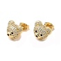 Cubic Zirconia Bear Stud Earrings, Real 18K Gold Plated Brass Jewelry for Women, Cadmium Free & Lead Free
