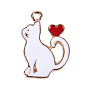 Valentine's Day Alloy Enamel Pendants, Light Gold, Cat with Heart Charm