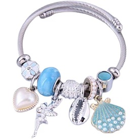Chic Metal Heart Angel Seashell Bracelet with Multi-Element Pendant