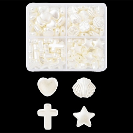 ABS Plastic Imitation Pearl Beads, Cross & Star & Shell/Scallop & Heart