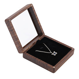 Wood Necklace Storage Boxes with Visible Window and Magnetic Lid, Square