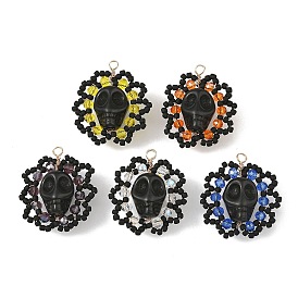Colgantes góticos con cuentas de cristal y turquesa sintética., dijes de calaveras florales, con vidrio y alambre de cobre, facetados, la luz de oro