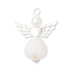 Абс пластмассовые жемчужные подвески, ангел в форме сердца, с крыльями из серебряного сплава и железной петлей