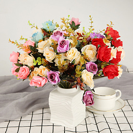 Simulation retro two-color rose fake flower home decoration bouquet wedding flower row set flower arrangement small rose