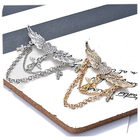 Heart with Angel Wings Alloy Full Crystal Rhinestone Hanging Chain Brooch, for Clothes Backpack