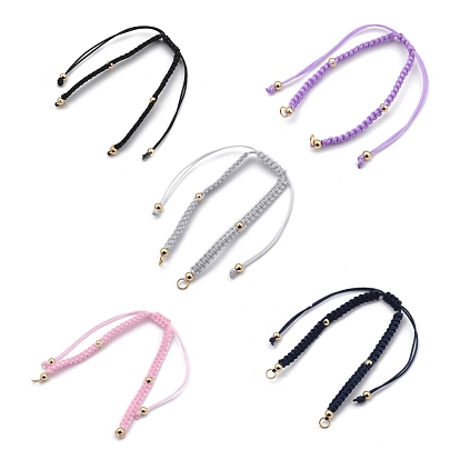 Fabricación de pulseras de nylon trenzado, 304 con anillos de salto abiertos de acero inoxidable y cuentas redondas de latón