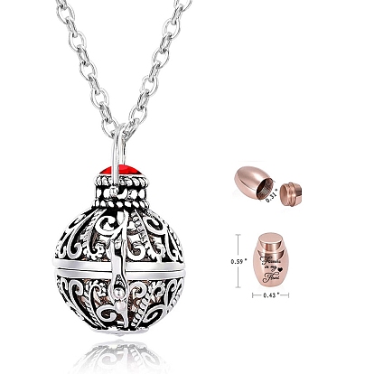 Stainless Steel Bead Cage Pendant Necklaces, Urn Ashes Necklace, Round