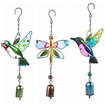 Humming Bird/Butterfly Wind Chimes, Glass & Iron Art Pendant Decorations