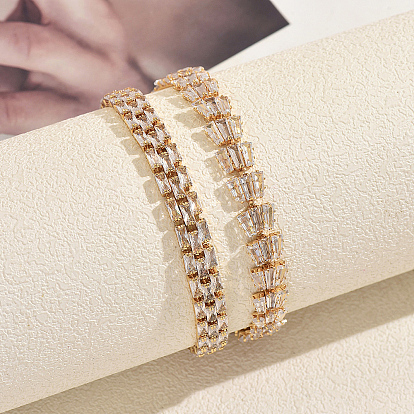 Bracelets de tennis vintage en laiton pavé de zirconiums cubiques transparents pour femmes