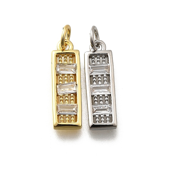 Латунные микро проложить кубического циркония подвески, прямоугольник амулеты, без свинца и без кадмия, долговечный, стойки покрытие, с целью перехода в кольце