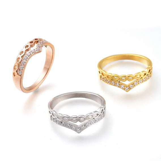 304 палец кольца из нержавеющей стали, с четким кубического циркония, широкая полоса кольца