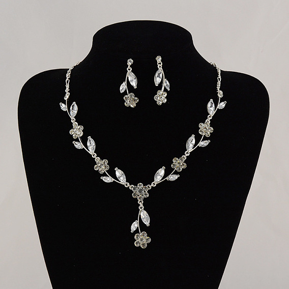 Сплава горный хрусталь комплектов ювелирных изделий, включают серьги и ожерелья, цветок