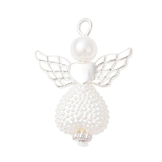 Абс пластмассовые жемчужные подвески, ангел в форме сердца, с крыльями из серебряного сплава и железной петлей