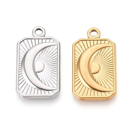 304 подвески из нержавеющей стали, прямоугольник с лунным шармом, ионное покрытие (ip)