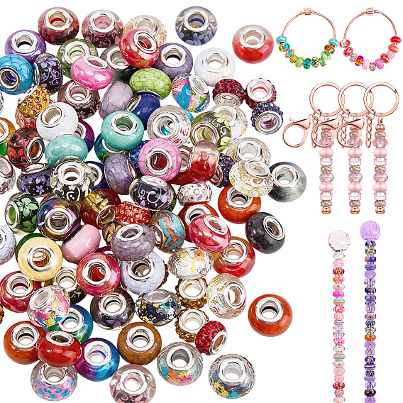 DIY European Beads Kits, including Resin European Beads, Polymer Clay Rhinestone European Beads