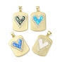Valentine's Day Brass Micro Pave Clear Cubic Zirconia Pendants, with Synthetic Opal, Real 18K Gold Plated, Rectangle with Heart Pattern