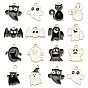70pcs 14 Arten Halloween-Legierungs-Emaille-Anhänger, cadmiumfrei und bleifrei, Licht Gold, Geist & Katze & Fledermaus