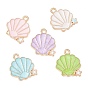 Alloy Enamel Pendants, Shell Shape with Starfish Charms, Golden