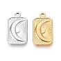 304 подвески из нержавеющей стали, прямоугольник с лунным шармом, ионное покрытие (ip)