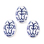 Handmade Porcelain Beads, Blue and White Porcelain, Oval with Butterfly