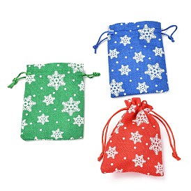 Рождественские тематические пакеты для упаковки из мешковины, шнурок сумки, снежинка узор