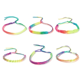 Fabrication de bracelets réglables tressés en polyester couleur arc-en-ciel pour femmes