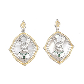 Messing Micro Pave grüne Zirkonia Anhänger, mit natürlichen Schale, Raute mit Hasenanhängern, Gestell, langlebig überzogen, Bleifrei und cadmium frei