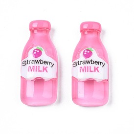 Translucence Resin Cabochons, Bottle with Word Strawberry Milk