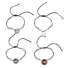 Natural Gemstone Pi Disc Braided Bead Bracelet for Women