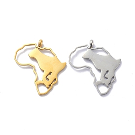 304 Stainless Steel Pendants, Africa Map with Leopard Pattern